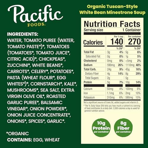 Pacific Foods Organic Tuscan-Style White Bean Minestrone Soup, 16.3 oz Can (Pack of 4)