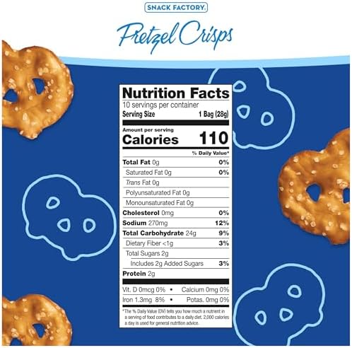 Snack Factory Pretzel Crisps, Original, 1 Oz Snack Bags, 10 Ct
