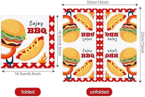 80PCS BBQ Paper Napkins BBQ Party Paper Napkins Set, Grills Burgers Utensils Pattern Decorative Luncheon Dinner Papers Napkins for Themed Decorations, Burgers, Picnics, Backyard Cookouts