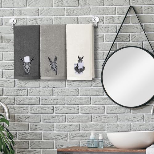 FuWeave 3 Pcs Funny Donkey Hand Towels Embroidered Donkey Farmhouse Decorative Bathroom Towels for Bathroom Kitchen Decor, 100% Cotton, 13.3 x 29.5''