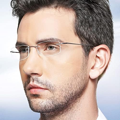 Titanium Rimless Reading Glasses for Men Women Super Light Blue Light Blocking Computer Readers with Rectangular Lens