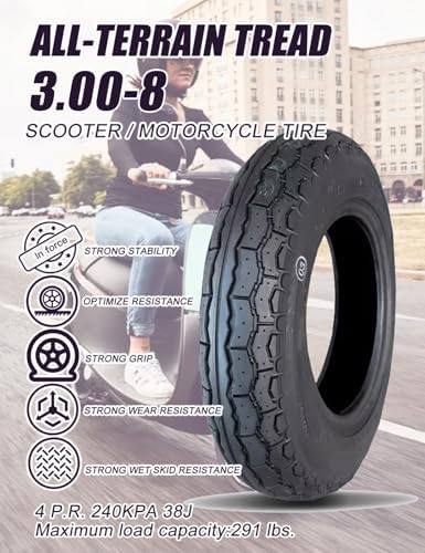 3.00-8 Pneumatic Tire for Mobility Scooters and Power Chairs, 3.00x8 for Scooter Tires With inner tube for Front or Rear fits on 8 Inch Ri-m, 4 P.R. 240 KPA 38J
