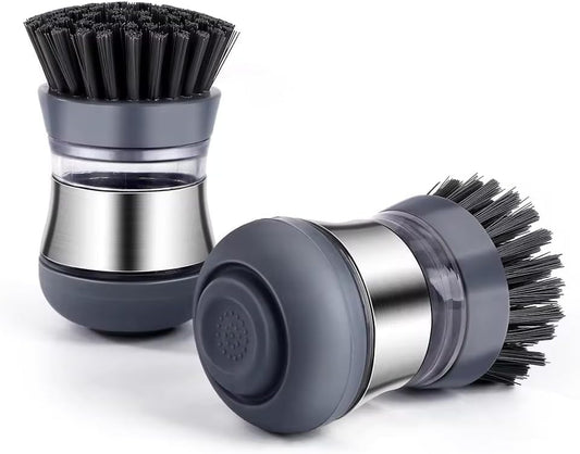 Stainless Steel Kitchen Soap Dispensing Dish Scrubber - Palm Brush for House Cleaning - Durable and Efficient Cleaning Tool (Pack of 1)