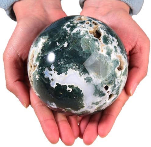 Large Moss Agate Crystal Sphere Natural Healing Crystal Ball with Stand Meditation Decorative Balls Home Decor 100-110mm/3.9-4.3"