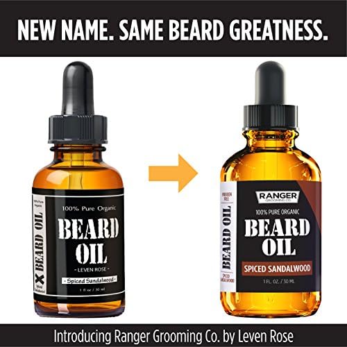 Leven Rose Spiced Sandalwood Beard Oil & Leave In Conditioner by Ranger Grooming Co, 100% Pure Natural Organic for Groomed Beards, Mustaches, and Moisturized Skin 1 oz
