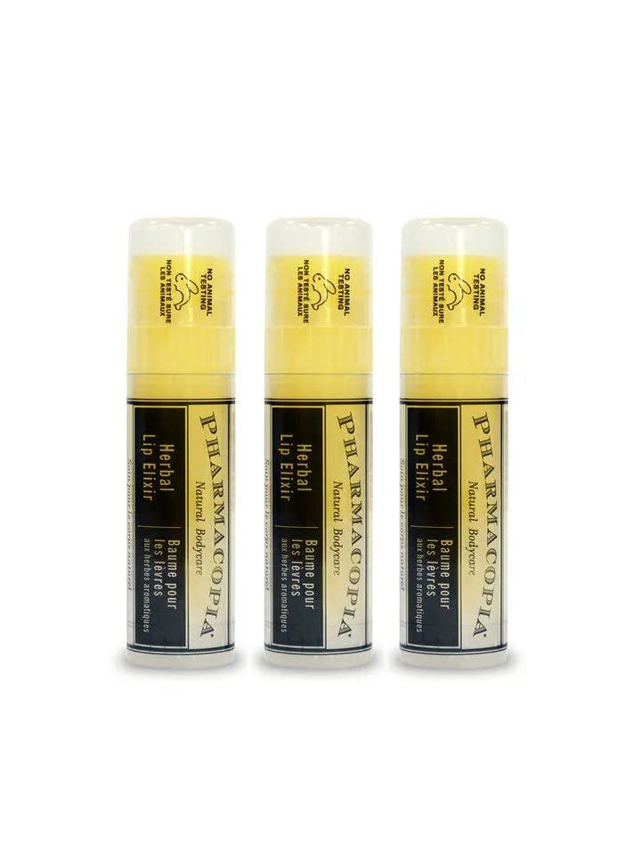 Pharmacopia Chamomile Tangerine Vegan Lip Elixir - Nourishing Vegan Herbal Lip Balm with 100% Natural and 70% Certified Organic Ingredients, 0.25 Oz, Pack of 3
