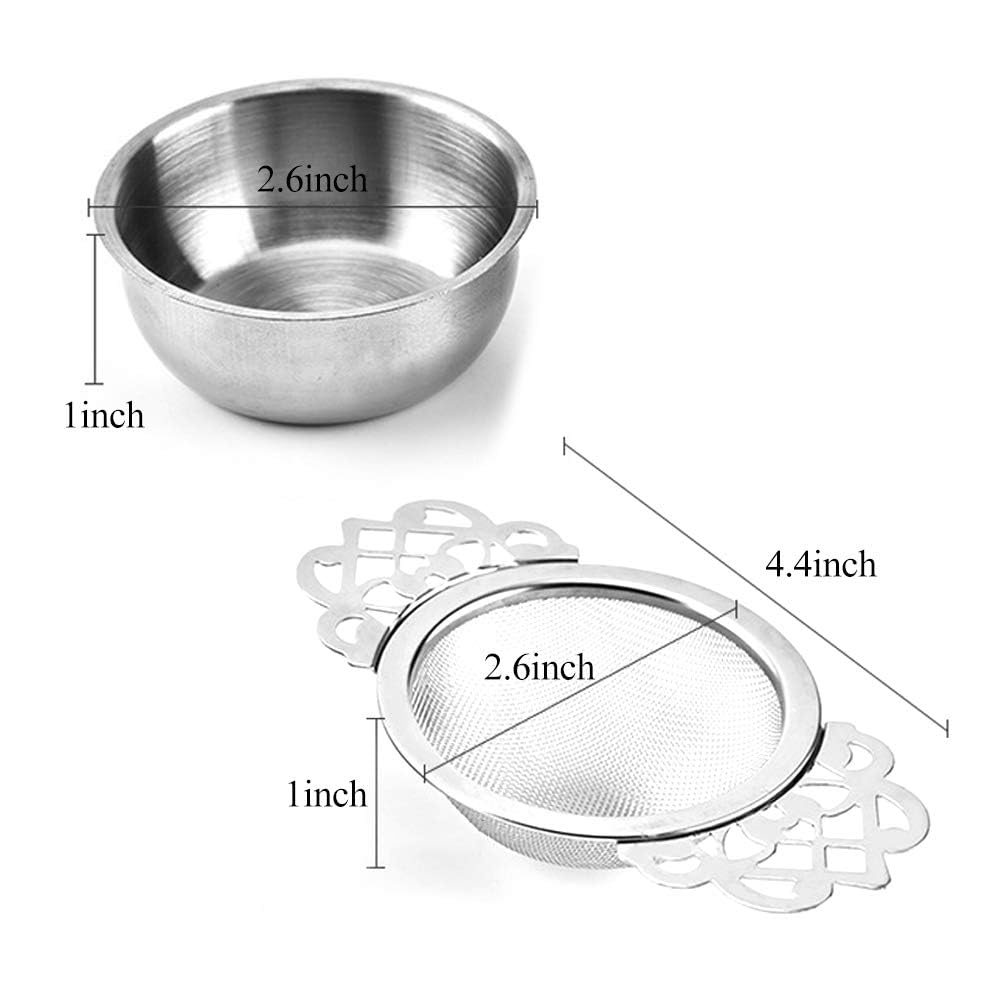 Vankcp 4 Set Tea Strainers with Drip Bowls, Loose Leaf Tea Strainers with Double Winged Handles Extra Fine Mesh Tea Infuser Brew Loose Leaf Tea, Spices, Seasonings