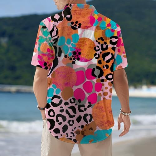 Leopard Shirt Men - Animal Print | Button Down Casual Shirts Short Sleeve Holiday Clothes | for Parties Dating