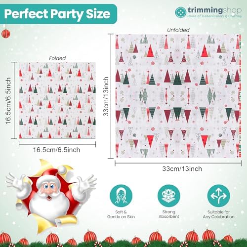 Christmas Party Paper Napkins Xmas Serviette Napkin 2 Ply Disposable Paper Napkins 33cm x 33cm Holiday Cocktail Napkins for New Year Dinner Party Supplies Decoration - Xmas Tree Printed White, 100pcs