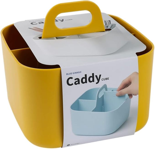 BLUE GINKGO Small Stackable Organizer Caddy â Korean-Made Portable Tote for Bathroom, Office, Crafts, or School Supplies (Square, Yellow)