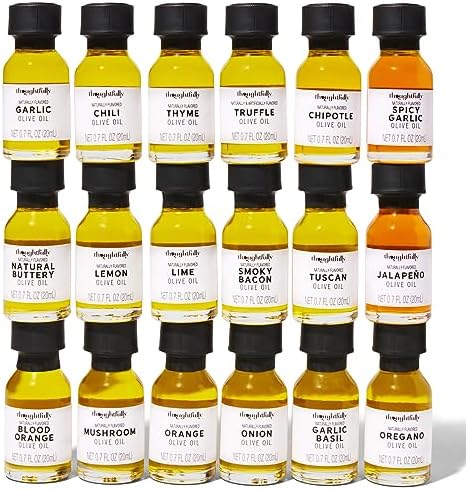 Thoughtfully Gourmet, Olive Oil Sampler Gift Set, Includes Uniquely Flavored Extra Virgin Cold Pressed Spanish Olive Oil, Flavors Include Garlic, Chili, Chipotle and More, Pack of 18