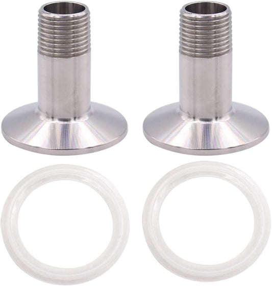 DERNORD 2 Pack Sanitary Male Threaded Pipe Fitting to TRI CLAMP with 2 Silicone Gaskets(OD 50.5mm Ferrule) (Pipe Size: 1/2" NPT)
