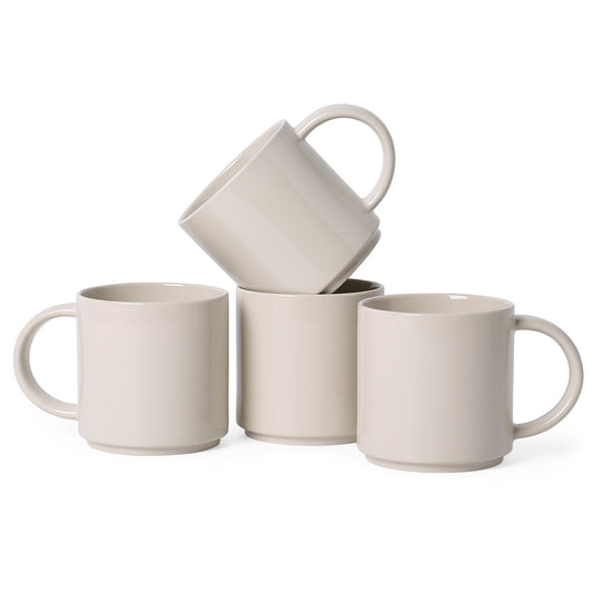 ALOFMO Coffee Mugs Set of 4, Stoneware Coffee Cups with Comfortable Handle, 16oz Ceramic Mugs for Kitchen & Office, Dishwasher & Microwave Safe - Creamy White