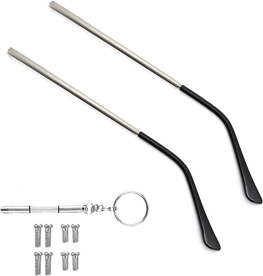 OPUGIT Metal Glasses Replacement Temple, Eyeglass Arms Legs Replacement, Glasses Repair Kit Universal Eyeglasses Replacement, DIY Temples for Glasses with Screws(1 Pair, Silver)