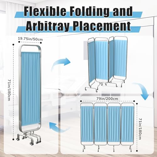 tonchean 4-Panel Medical Privacy Screen, 79 x 71'' Hospital Screen on Wheels, Portable Medical Privacy Partition for Clinics Nursing Homes and Exam Rooms