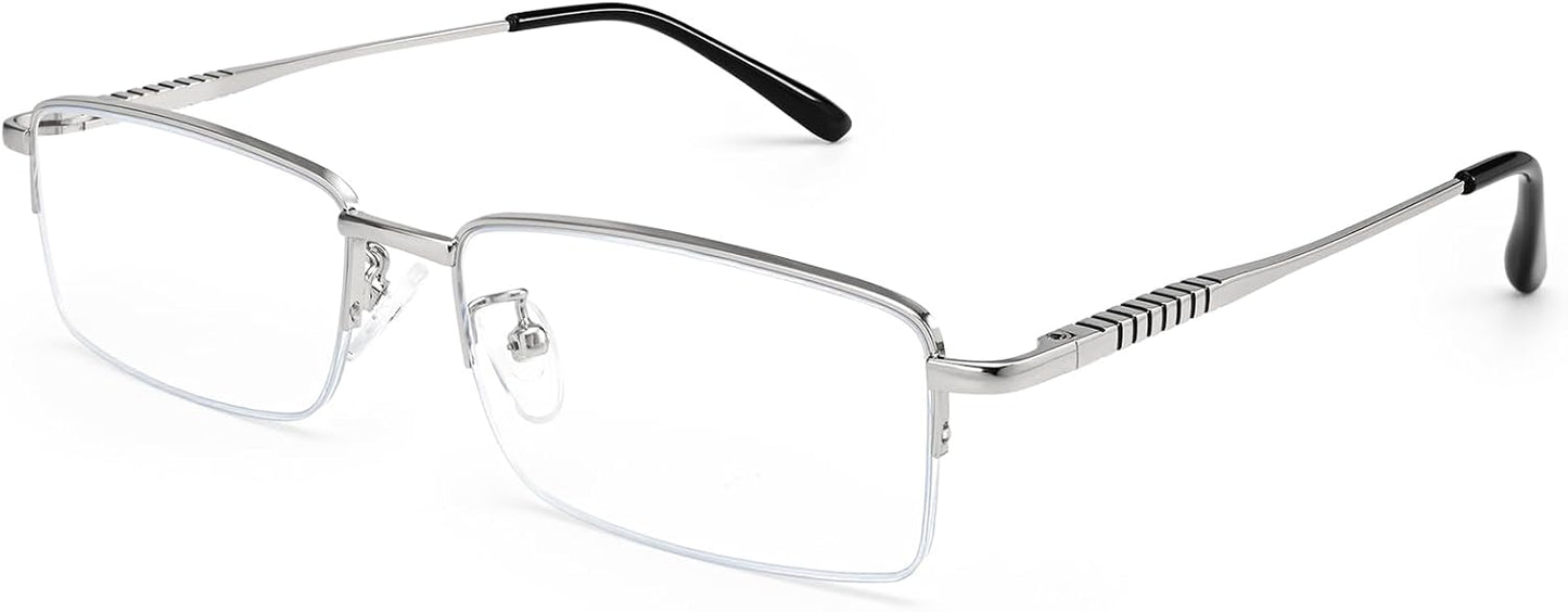 Dollger Rectangle Blue Light Glasses for Men Metal Anti Bluelight Blocking Glasses for Computer Fashion Eyeglasses Small Half