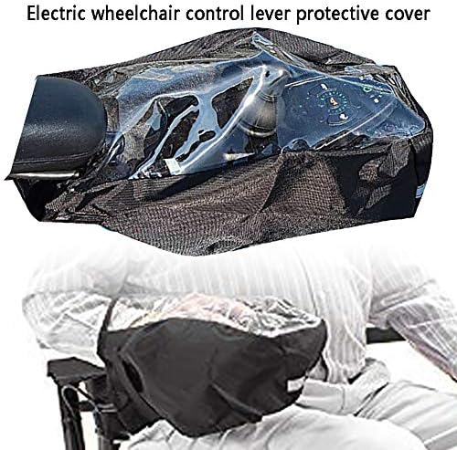 Power Wheelchair Joystick Protector Cover, Waterproof Electric Arm Control Cover With Adjustable Strap, Electric Wheelchair Wrist Control Protector with Clear Top, Black