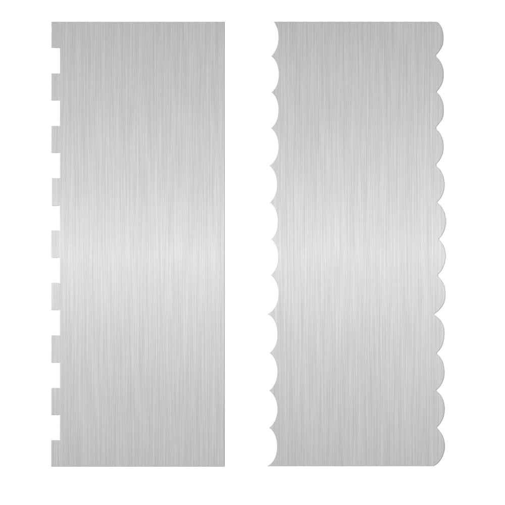 2 Pc 9 Inches Stainless Steel Cake Scraper Cake Decorating Tools Edge Side Jagged Wave Double Sided Patterned Comb Metal Cake Carving Smoothing Cream Pastry Baking(9 x 3.5 Inches)