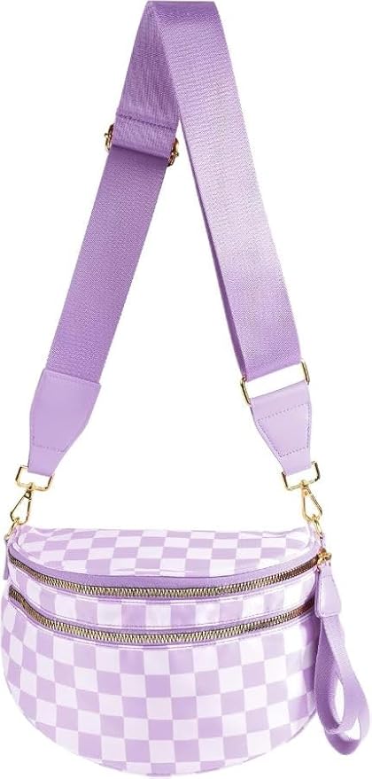 Black and White Checkered Crossbody Bag Bum Bag for Women,Spacious Checkered Purse Fanny Packs Belt Bag