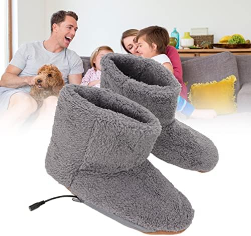 1 Pair Heated Slippers Boot, Soft Plush Heated Foot Warmer Shoes Heated Socks Winter Feet Warmers Electric Heating Boots Foot Heater Warmer Slipper for Cold Winter(Grey)