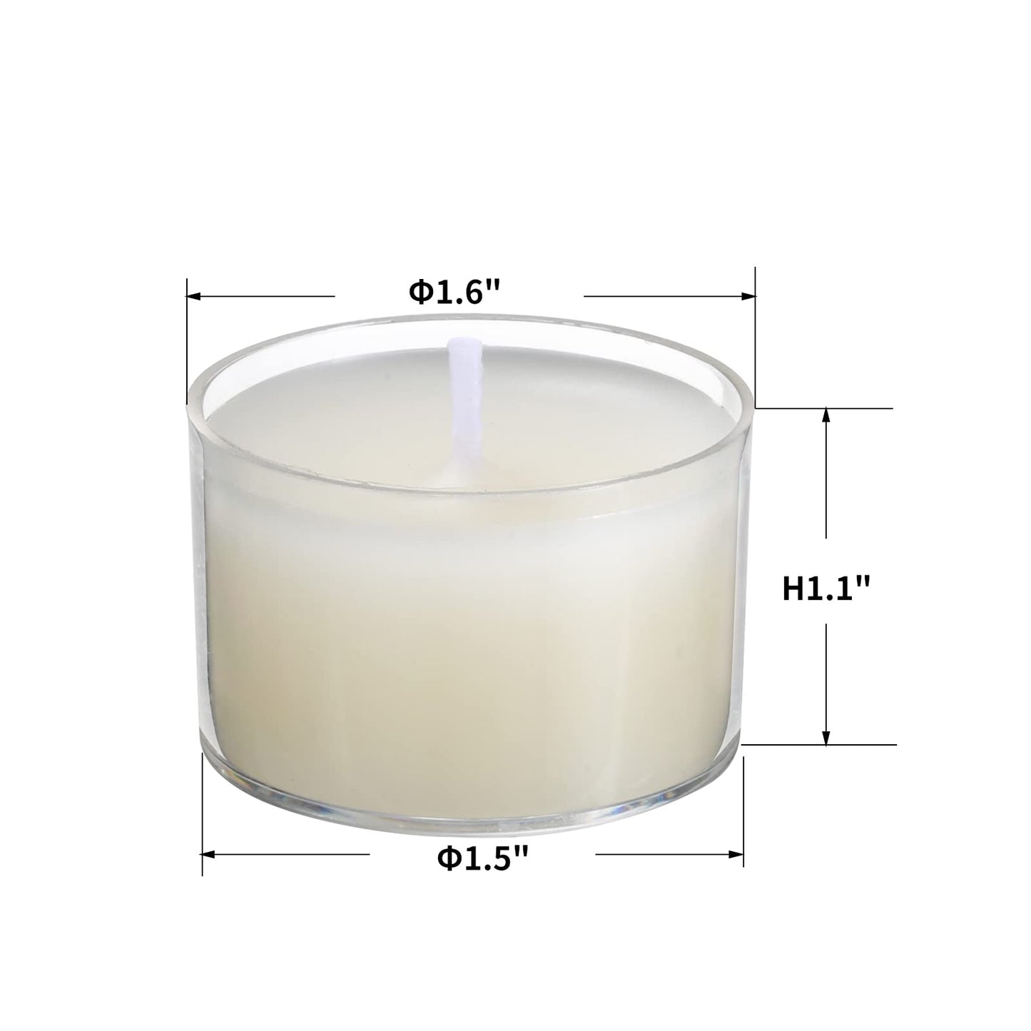 qinxiang 100 Pack Unscented Ivory Clear Cup Tea Light Candles for Dinner, Wedding, Party, Spa, Church, Home Decor Tealights
