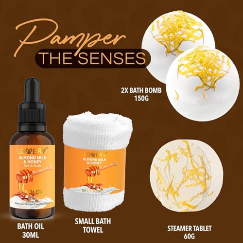 Gifts for Women Gift Basket for Women - 10 Pc Almond Milk & Honey Beauty & Personal Care Set - Home Bath Pampering Package for Relaxing - Spa Self Care Kit - Thank You, Birthday, Mom, Anniversary Gift