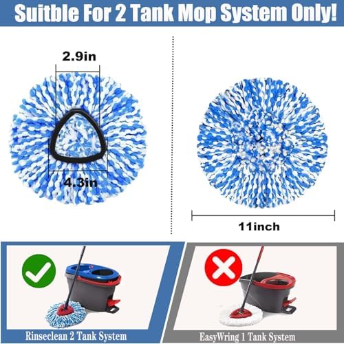 4-Pack Spin Mop Replacement Head for O-Ceda RinseClean Spin Mop Refill 2-Tank System Microfiber Deep Cleaning Machine Washable and Easy-to-Replace