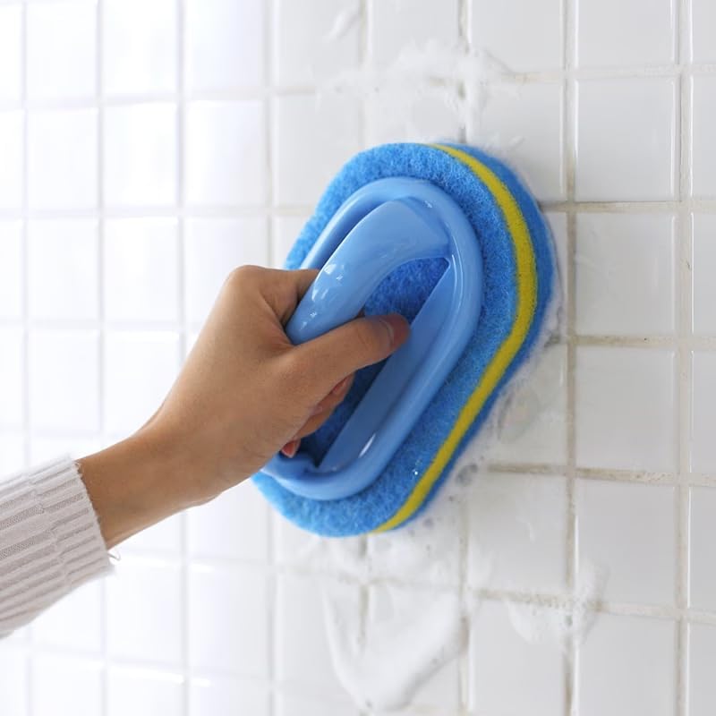 Blue Bath Brush with Grip Handle, Kitchen Bathroom Toilet Cleaning Scrubber for Tile, Shower Wall, Sink, Plastic Medium Firmness Household Cleaning Tool