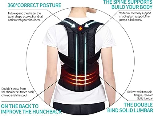 Spine Posture Corrector Health Care Back Support Braces Adult Back Posture Corrector Adjustable Back Lumbar Support Belt (Black S)