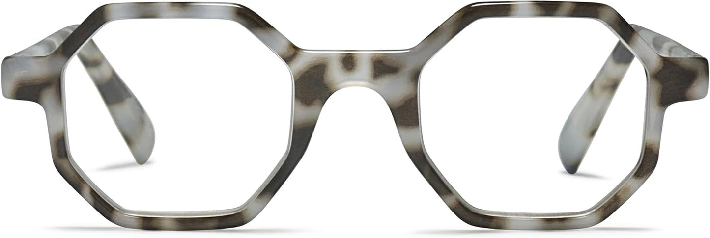 2SeeLife Oversized Hexagon TR-90 Reading Glasses for Men & Women – Medium–Wide Fit, Durable, Spring Hinges, Premium Readers, Gray Tortoise, +1.00
