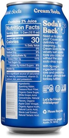 Poppi Prebiotic Soda, Sparkling Water & Fruit Juice, Cream Soda, 12 Oz, 12 Pack