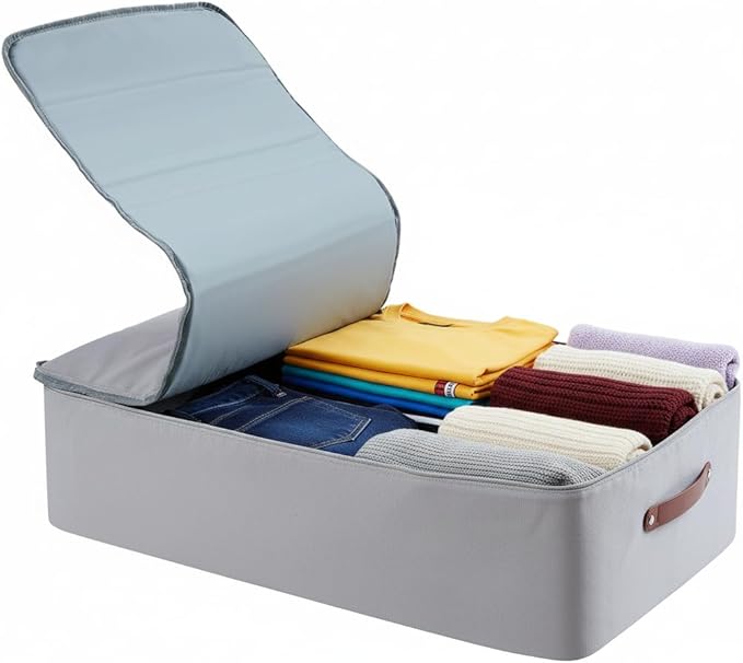 Under Bed Storage Container â Foldable Underbed Storage Bin for Clothes & Bedding, Canvas Under Bed Storage Box with Lid, Low Profile 8â³ Organizer with Handles