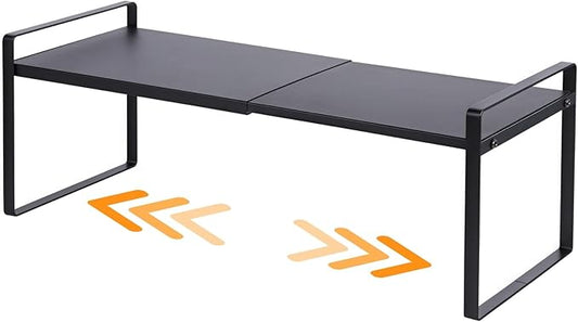 Expandable Cabinet Shelf Organizer Riser for Kitchen Pantry Cupboard Under Sink Countertop (black, 8.2ââD * 12.2-21.6ââW * 7.7ââH)