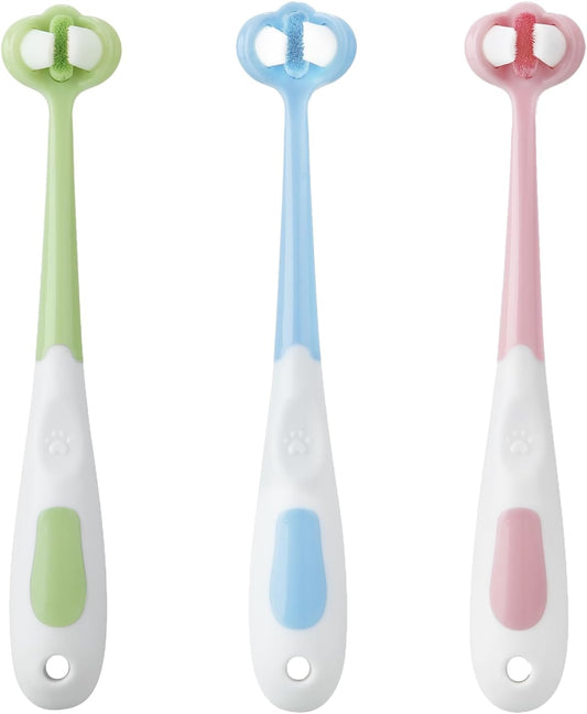 PandaEar 3 Pack Baby Toothbrush, Three-Sided Baby Training Toothbrush for Ages 1-4 Years, Infant Training Brush, Easy-Grip Handle
