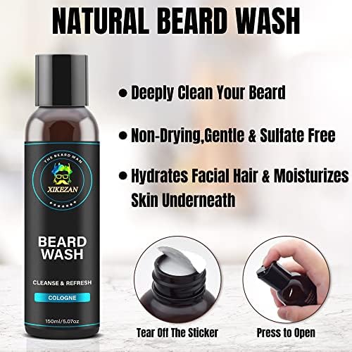 XIKEZAN Beard Wash & Beard Conditioner Natural Softener Set w/Argan & Jojoba Oils Smooths & Strengthens Christmas Stocking Stuffers Father Day Gifts for Men Him Dad Boyfriend Husband