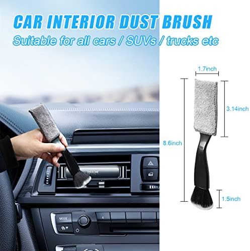 Ziciner 2 PCS Double Head Brush for Car Clean, Soft Auto Interior Duster Detailing Brushes, Universal Vehicle Dashboard Screen, Air Vents, Computer etc Cleaning Tool Accessories (Black)