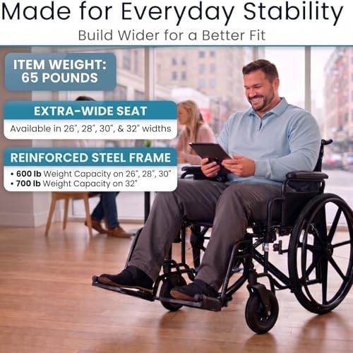 Vive Extra-Wide Bariatric Wheelchair for Adults (600 LB Capacity) Foldable, Heavy Duty, Manual & Transport Wheel Chair - Portable Senior Drive Travel Scooter for Elderly Transfers (28" Seat)