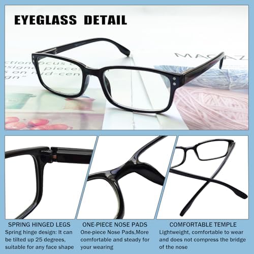 Kerecsen 4 Pack Reading Glasses for Men and Women with Spring Hinges, Lightweight Black Rectangular Readers Eyeglasses (2 BLACK 2 Tortoise, 2.75, x)