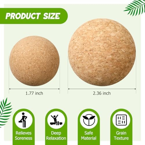 TrelaCo Cork Massage Balls Set of 2 for Fascia Release After Exercise Yoga Point Therapy Relax Muscles Relieve Stress Tools (6+8cm)
