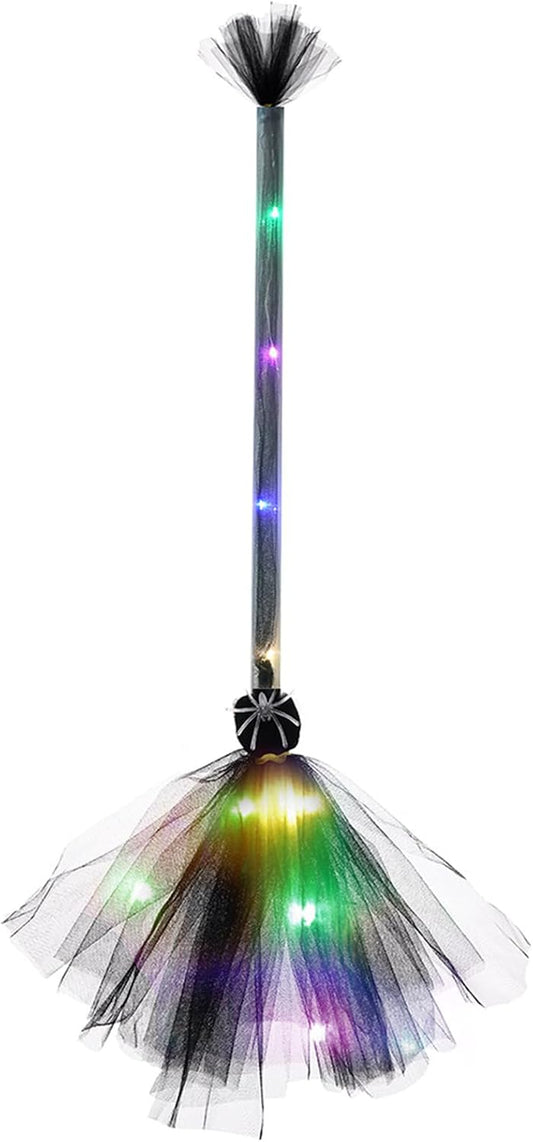 Lighted Witch Broom with LED Lights Halloween Witches Broomsticks Props Costume Accessories for Decoration