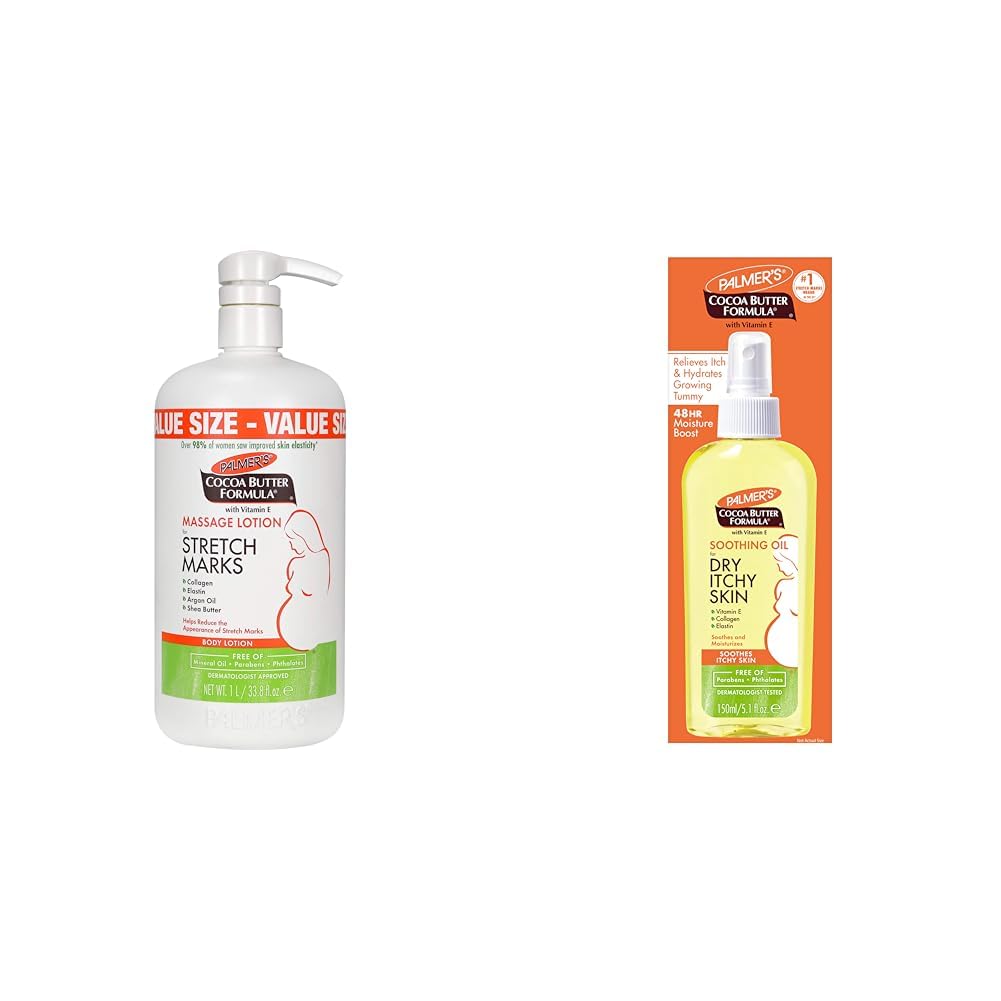 Palmer's Cocoa Butter Formula Massage Lotion For Stretch Marks, Pregnancy Skin Care & Cocoa Butter Formula Soothing Oil with Vitamin E, Dry, Itchy Skin Relief