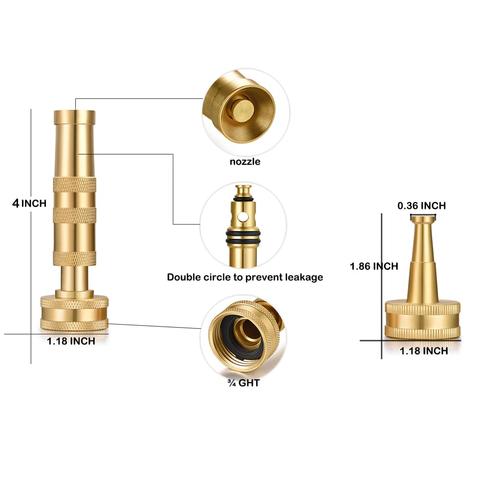 YELUN Brass Hose Nozzles, Heavy Duty Adjustable Twist Hose Nozzle & Jet Sweeper Nozzle 2 Pack