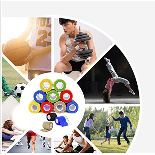 Self Adherent Wrap Tape Medical Cohesive Bandages Flexible Stretch Athletic Strong Elastic First Aid Tape for Sports Sprain Swelling and Soreness on Wrist and Ankle Colorful 12 Pack 2Inch X 5Yards