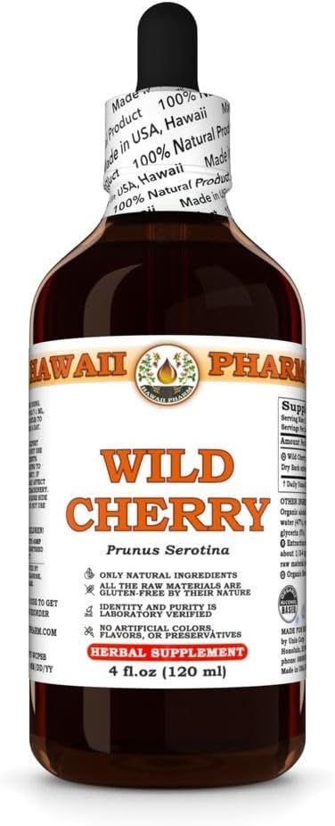 Wild Cherry (Prunus Serotina) Dry Bark Tincture, All Natural, Vegan, Pure Liquid Extract - 4 fl.oz