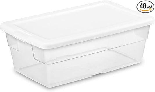 Sterilite 48-Pack 6 Quart Storage Box, Stackable Clear Plastic Bins with Snap-On Lids â Heavy-Duty Organizing Containers for Closet, Bathroom & Office