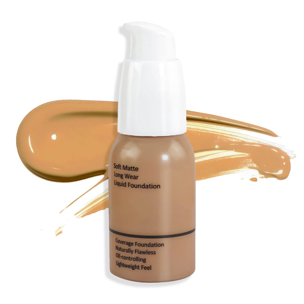 Matte Liquid Full Coverage Foundation, Flawless Soft Matte 24HR Oil Control Full Coverage Foundation Makeup for Women, Long-Lasting Waterproof Full Coverage, 04#Warm Sun (04, Pack of 1)