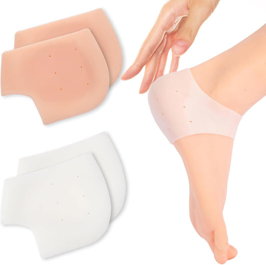 Gel Heel Cups & Silicone Heel Protectors for Shoes (2-Pairs), Cushioned Sole Cups for Plantar Fasciitis, Cracked Footbed Relief & Blister Prevention, for Women & Men
