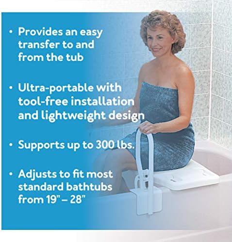 Carex Portable Shower Bench - Shower Bath Seat - Adjustable Width to Fit Most Bathtubs, Comfortable Contoured Seating Area with 300 Pound Weight Capacity, Portable and Easy to Store