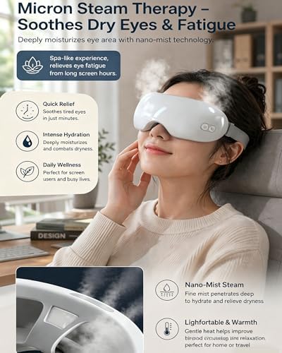 Steam Eye Mask for Dry Eye & Fatigue Relief, Reusable Nano-Mist Heat Therapy with 40-42°c & Auto Shut-Off, Portable Cordless Steam Mask – Soft Silicone Fit, Great for Screen Work & Travel (1Pcs)