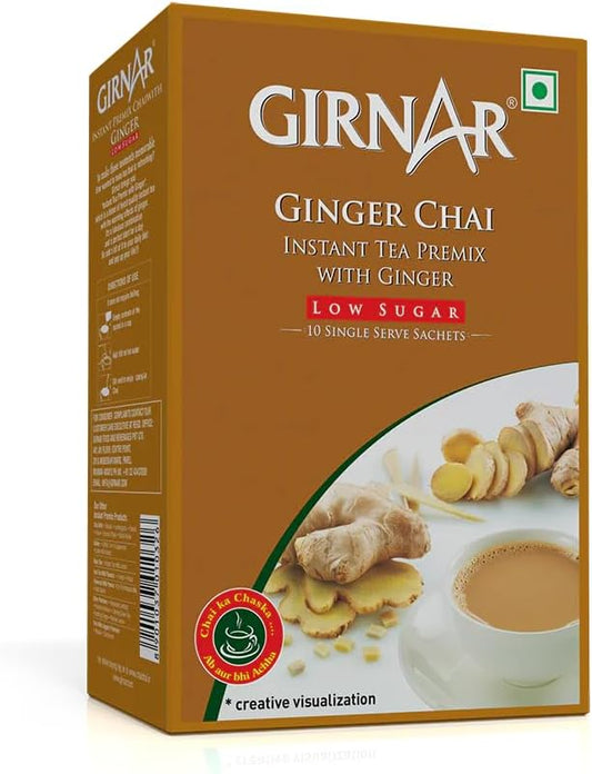 Girnar Instant Chai (Tea) Premix With Ginger Unsweetened, 10 Sachet Pack